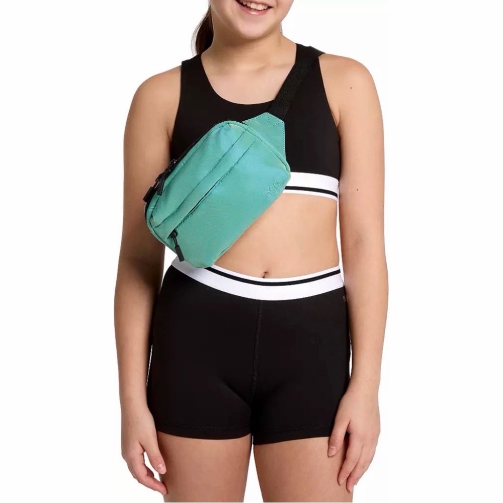 DSG Yourh Iridescent Teal Crossbody Waist Bag with Black Strap